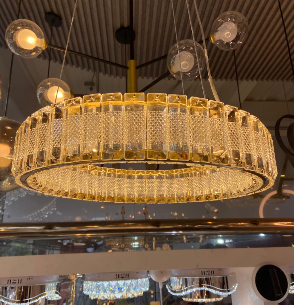 LAMPARA COLGANTE CIRCULAR CRISTAL TRICOLOR – electricospincolor.com